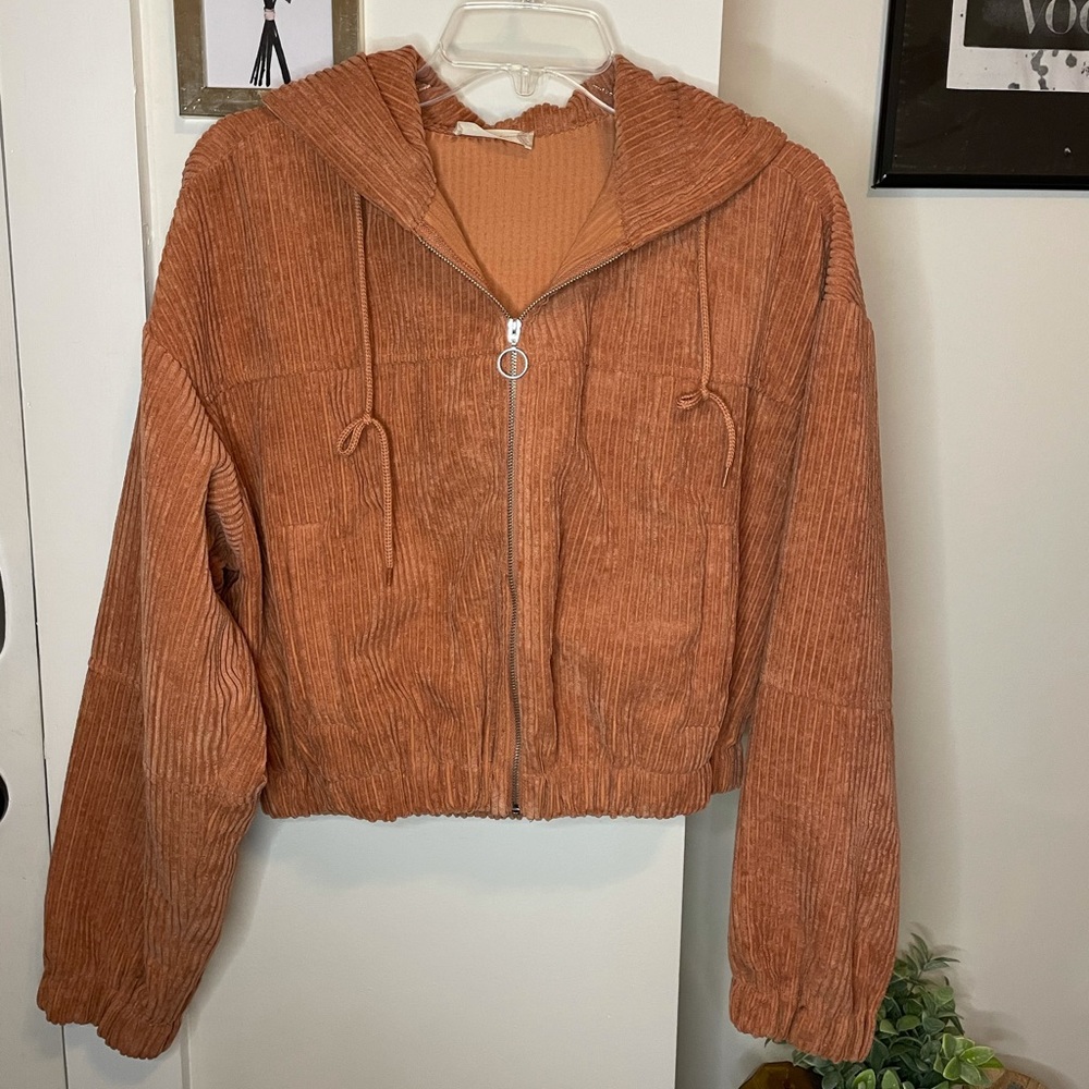 Casual Cropped Corduroy Zip-Up